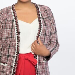 Eloquii Tweed Red Plaid Open Front Blazer Jacket Size 18